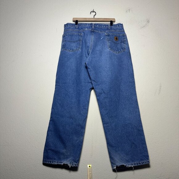 Carhartt Men 40x30 Blue Denim Jean Pant Insulated Fleece Lined Winter Outerwear - Picture 2 of 16